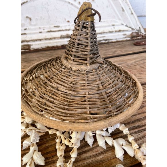 Vintage Wicker Seashell hanging Mobile Wind Chime Chandelier - Picture 8 of 16